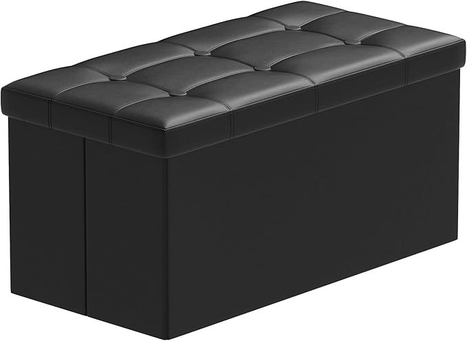 BRIAN & DANY 30 Inches Storage Ottoman Bench, Faux Leather Ottoman with Storage, Folding Bench Shoe, Foot Rest Stool, for Living Room, Black