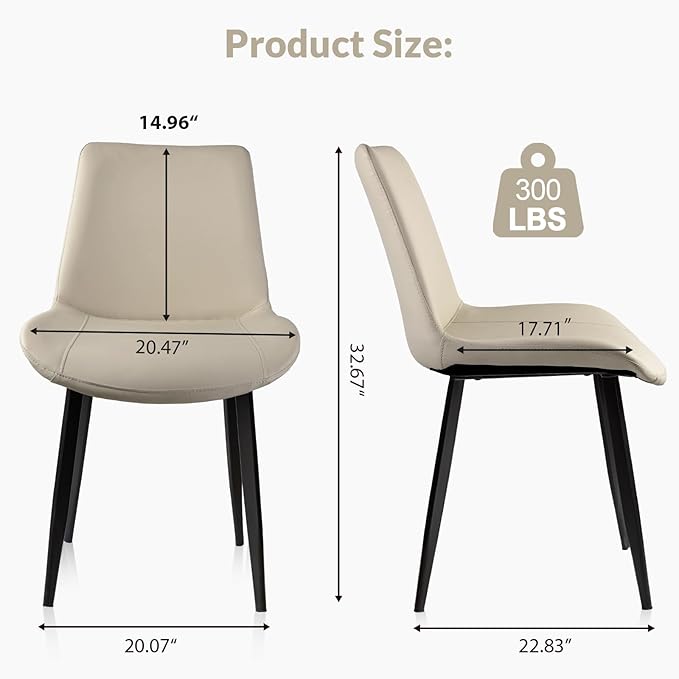 Dining Chairs, Modern PU Leather Dining Room Chair with Sturdy Metal Legs, Upholstered Seat Dinner Chairs Accent Side Chairs for Indoor Kitchen Living Room (Light Grey, Set of 6)