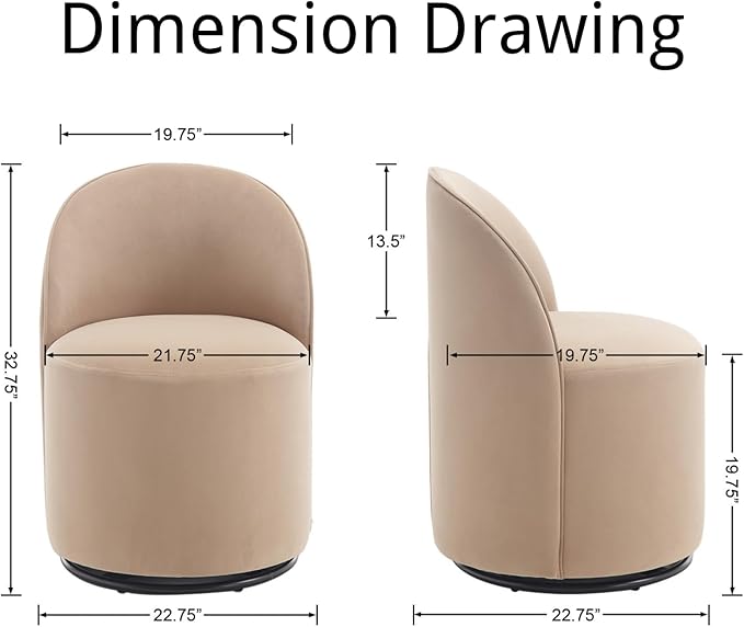 Modern Barrel Dining Chairs Set of 3, Swivel Base Khaki Accent Chair 360°Rotating Vanity Chair Mid-Century Dining Side Chair Kitchen Chair for Living Room, Bedroom, Home, Office, Kitchen