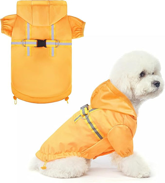 BEAUTYZOO Dog Raincoat with Harness Built-in for Small Medium Dogs and Puppies Boys Girls, Dog Rain Jacket Hooded Slicker Poncho Waterproof Reflective Dog Clothes for Winter Cold Rainy Snowy Days, M