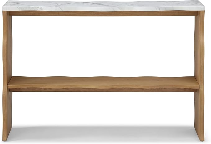 47-Inch Long Console Table, Marble Wooden Rectangular Sofa Table Behind The Couch, with Storage Shelf, Farmhouse Entryway Table for Entrance, Hallway, Living Room (Marble+Wood)