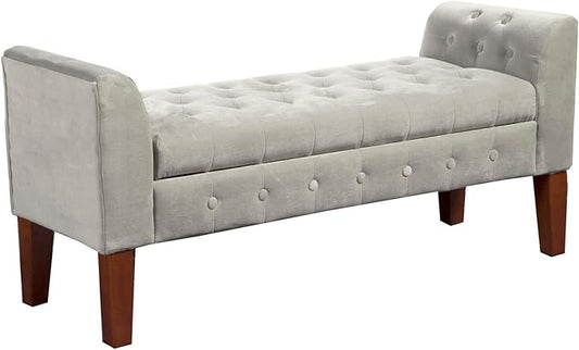 HomePop Velvet Tufted Storage Bench Settee with Hinged Lid, Grey