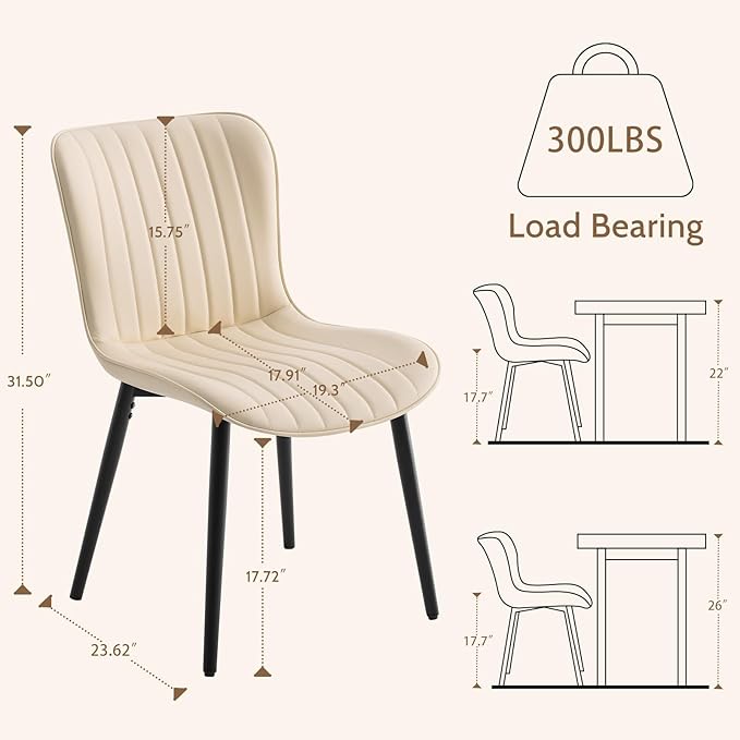 Modern Dining Chairs Set, Heavy Duty Upholstered Side Chairs with Faux Leather, Comfortable Cushions & Durable Metal Legs with Adjustable Feet, Perfect for Kitchen, Dining Room (Beige, Set of 4)