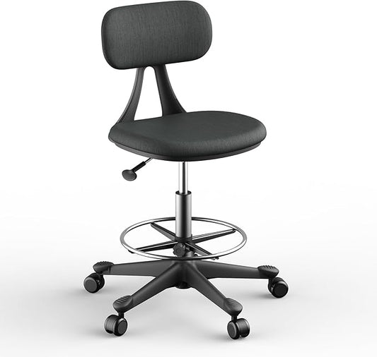 Drafting Stool with Back Support – Height Adjustable Standing Desk Stool with Back & Foot Rest | Auto-Lock Casters,Ergonomic |Tall Standing Desk Chair for Studio, Lab, Office or Home