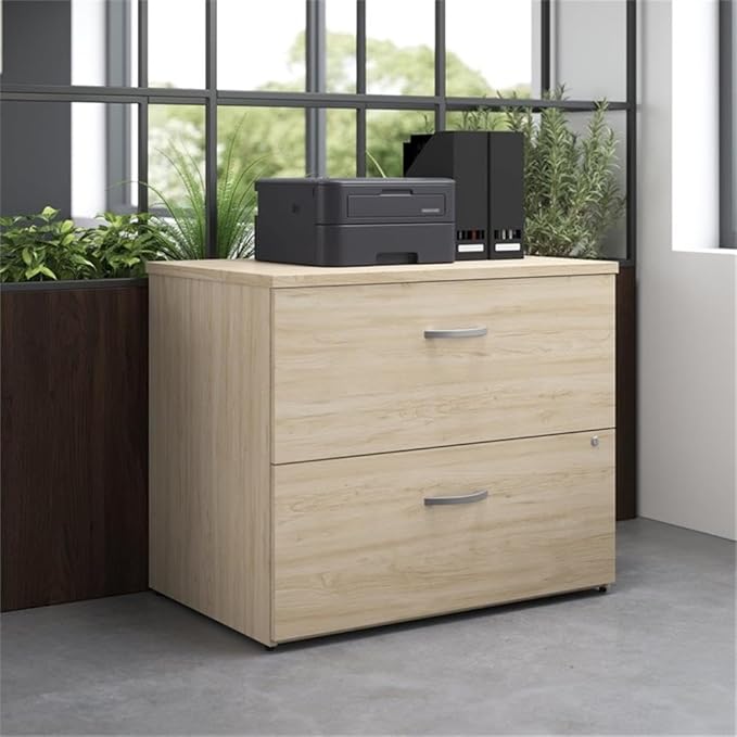 Bush Business Furniture Studio C 2 Drawer Lateral File Cabinet in Natural Elm - Assembled, Locking Document Storage for Home or Professional Office