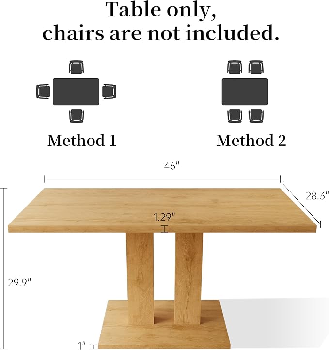 Modern 46" Dining Table, Rectangular Kitchen Table with Oak Finish, Compact Dining Room Table for 4, Sturdy Construction for Home, Apartment, Small Spaces (Table)