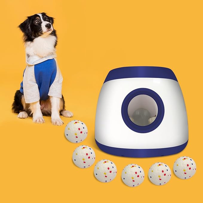 AutoDog Ball Launcher - Large Silent Dog Ball Thrower with Remote Control, 3 Adjustable Distances (40t/60ft/80ft), Rechargable,Includes 6 Durable 2.5" Balls for Medium/Large Dogs (Blue -, Large)