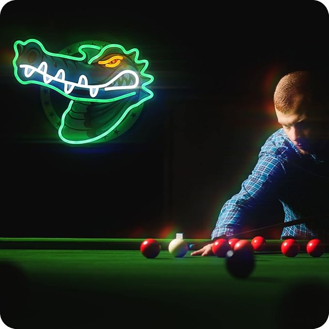 IMTATTO Alligator neon sign crocodile LED light for wall decor, USB powered, bar pub store club garage bedroom, home artwork