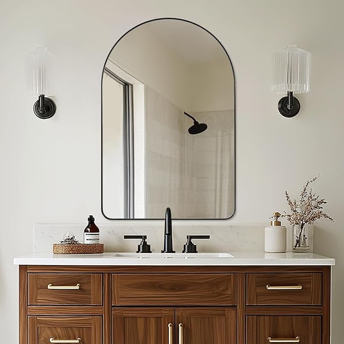 ANDY STAR Arched Mirror, 24 x 36 Inch Black Wall Mirror in Stainless Steel Metal Frame, Arch Top Rounded Corner 1 Inch Deep Set Design Wall Mount Hangs Vertical