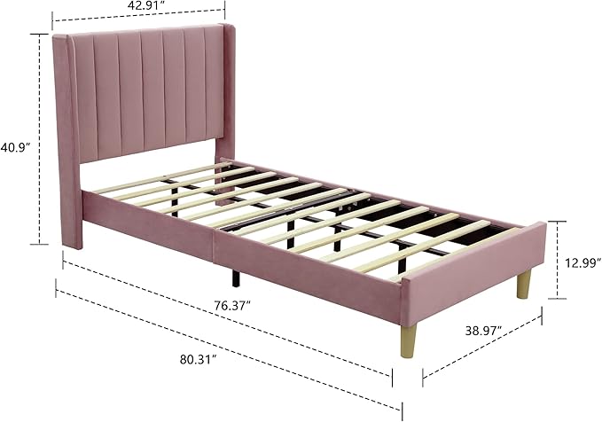Low Profile Upholstered Platform Bed,Twin Beds with Pink(Velvet)