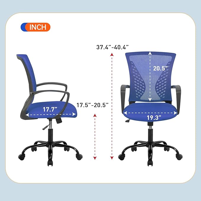 Office Chair Ergonomic Desk Chair Mesh Computer Chair with Lumbar Support Armrest Rolling Swivel Adjustable Task Chair for Adults(Blue)