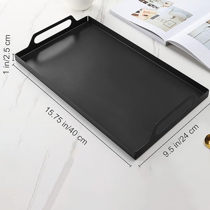 VANRA Metal Serving Tray Portable Bed Tray with Handles for Coffee Table, Living Room, Kitchen and Bathroom (Black)
