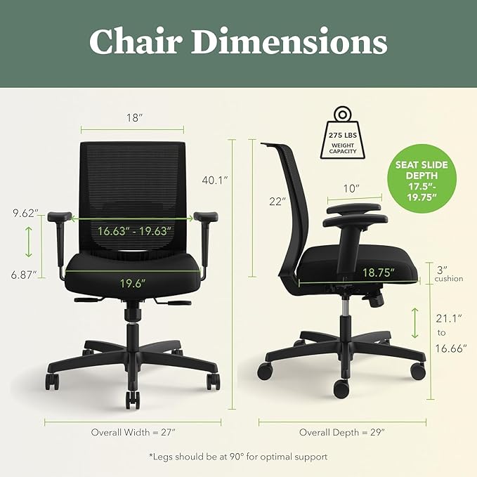 HON Convergence Ergonomic Office Chair, Breathable Back Support Mesh, Adjustable Arms, Computer Chair with Lumbar Support, Rolling Swivel Wheels, Comfortable Synchro-Tilt Recline, Fabric, Ruby