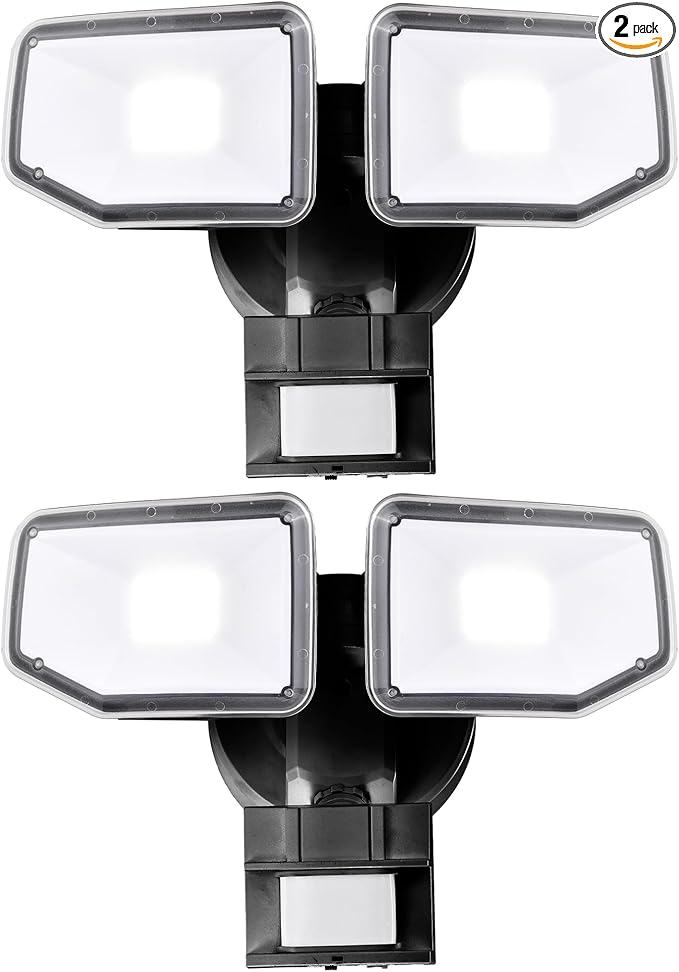 40W LED Security Lights Motion Sensor Light Outdoor, 180 Degree, 4000LM Motion Security Light, 5000 K, ETL Water Resistant, Clear 2 Head Motion Detector Flood Light for Garage, Yard 2-Pack (Black)