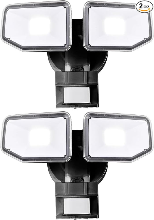 40W LED Security Lights Motion Sensor Light Outdoor, 180 Degree, 4000LM Motion Security Light, 5000 K, ETL Water Resistant, Clear 2 Head Motion Detector Flood Light for Garage, Yard 2-Pack (Black)