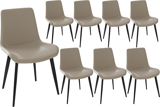 Dining Chairs with Comfortable Backrest and Sturdy Metal Legs, Modern Upholstered PU Leather Kitchen & Office Chairs for Dining Room, Restaurant Or Living Room (White, 8-Set)