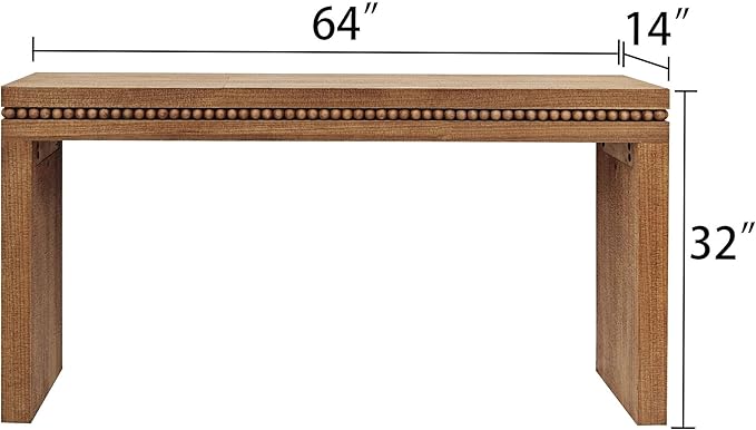 Console Table for Living Room, Long Sofa Table Behind Couch with Real Wood Beads Decoration, Retro Entryway Table for Hallway Foyer (64 Inch, Antique Natural)