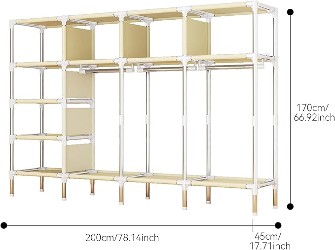 Portable Wardrobe Closet Durable and Easy to Assemble Heavy Duty Clothes Rack with Non-Woven Cover Fabric Best for Bedroom and Easy Storage and Organization (Grey-F)