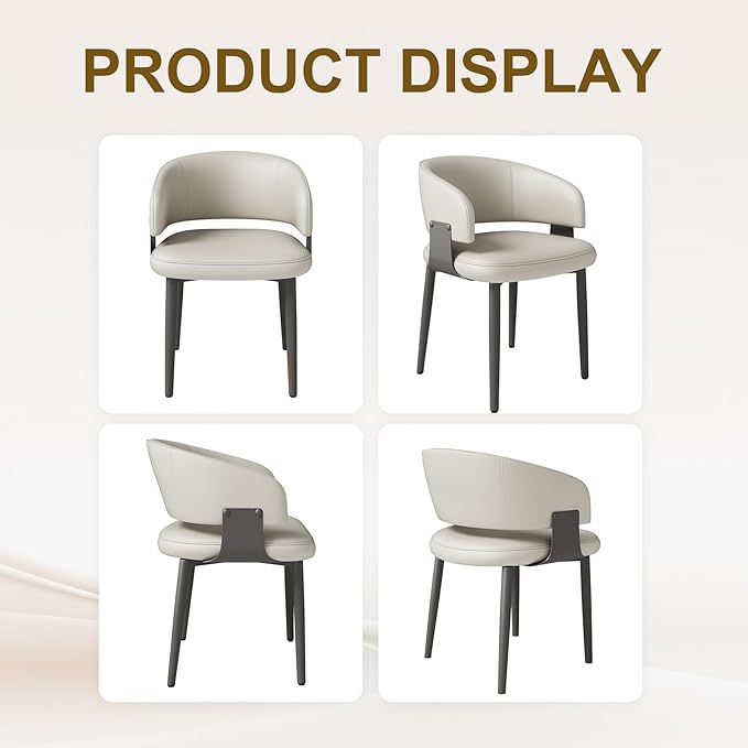 Modern Dining Chairs Set of 2, Faux Leather Upholstered Kitchen Chairs with Curved Back and Metal Legs, Mid Century Chairs for Dining Room, Kitchen, or Café (Light Gray)
