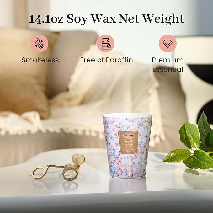 M&SENSE Solar Flowers Scented Soy Candle, 3 Wick Highly Scented 14.1 Oz 80H, Aromatherapy Christmas Gift for Women and Men