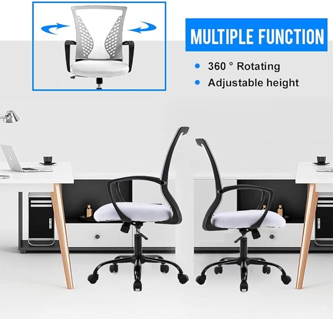 Mesh Office Chair Ergonomic Desk Chair Computer Chair with Lumbar Support Armrest Rolling Swivel Task Mid Back Adjustable Chair for Adults, White