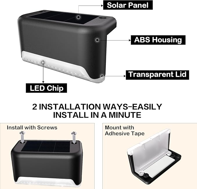 Solar Deck Lights Outdoor, 12 Pcs Solar Step Lights, Waterproof LED Solar Lights for Outdoor Stairs, Step, Fence, Yard, Patio, Railing, Garden and Pathway