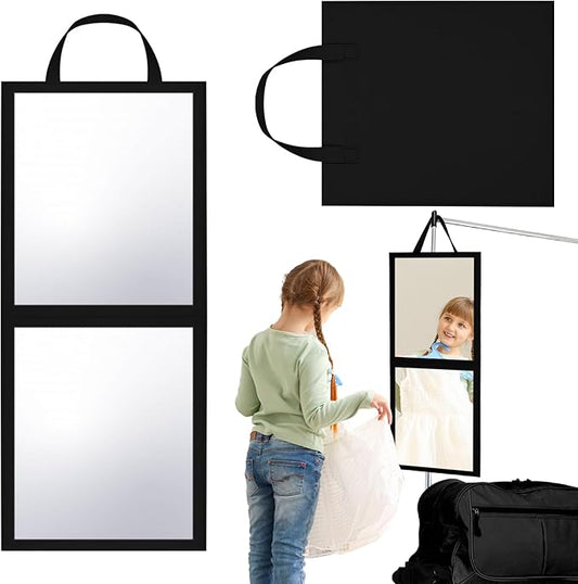 Foldable Portable Full Length Mirror for Dorm Dance Backstage Camping Travel Hanging Folding Makeup Body Mirror for Dancers Artists Home Aestheticians Spa(Black,25.6" X 12")