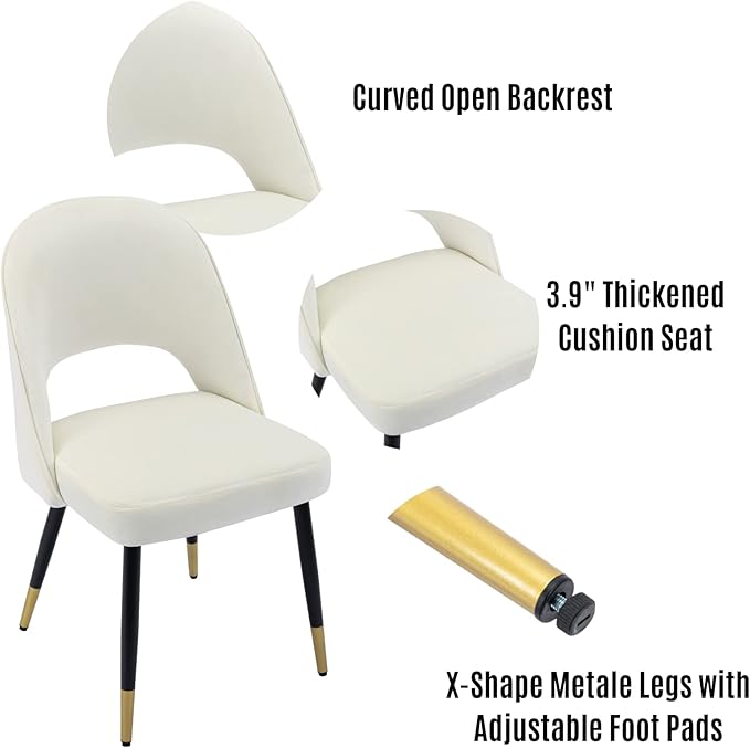 LukeAlon Classic Velvet Dining Chairs Set of 2, Upholstered Open Back Kitchen Chair with Metal Legs Armless Side Chairs Mid Century Dinner Chairs for Dining Room, Beige