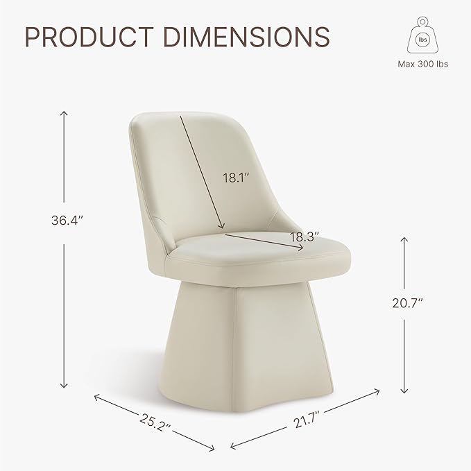 Swivel Dining Chairs Set of 1, Upholstered Mid Century Modern Deskchair with High Back, Faux Leather Kitchen Chairs for Dining Room, Bedroom, Dressing Room, Cream