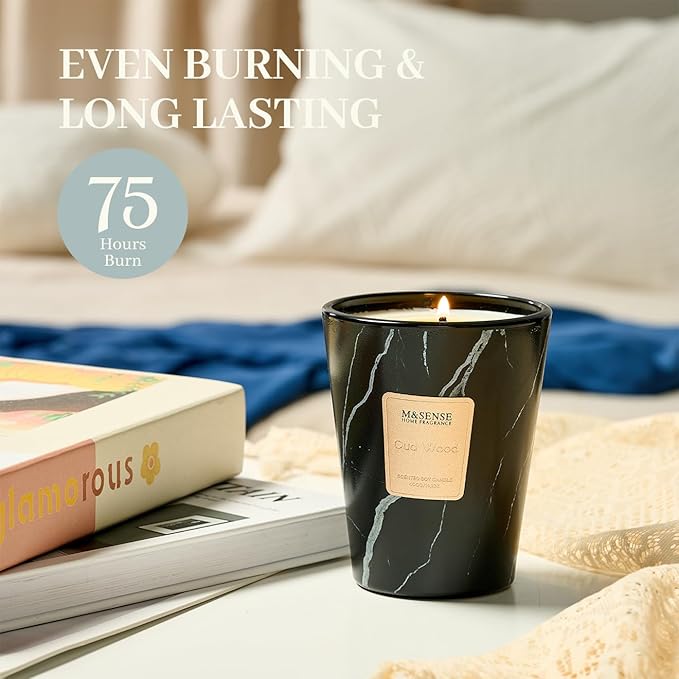 M&SENSE Oud Wood Scented Soy Candle, 3 Wick Highly Scented 14.1 Oz 80H, Aromatherapy Christmas Gift for Women and Men