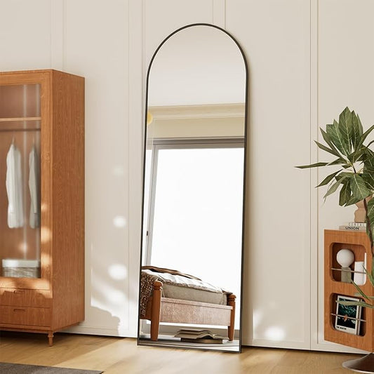 Koonmi 21x56 inch Arched Full Length Mirror, Black Large Floor Mirror with Aluminum Alloy Frame, Standing Hanging or Leaning Wall-Mounted Full Body Mirror for Living Room and Bedroom