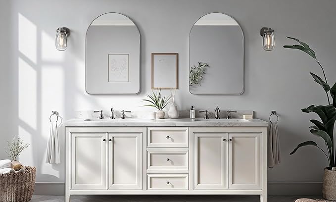 ANDY STAR Chrome Bathroom Mirror, 20" x 30" Arch Mirror in Stainless Steel Metal Frame, Chrome Arched Bathroom Mirror for Wall, Arch Top Rounded Corner 1" Deep Set Design Wall Mount Hangs Vertical