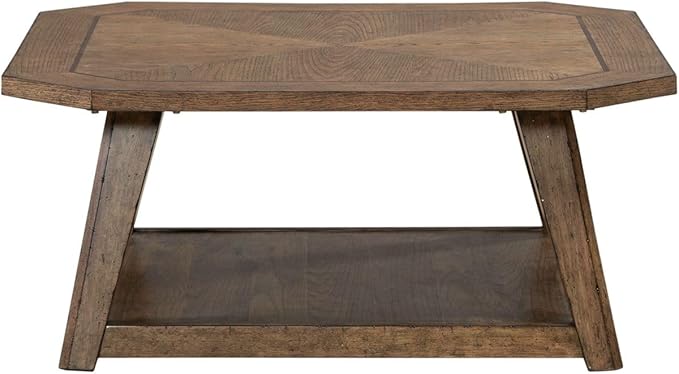 Liberty Furniture Carolina Park Opt 3 Piece Set for Living Room - Octagonal Cocktail Table, 2 Octagonal End Tables - Amber Brown Oak