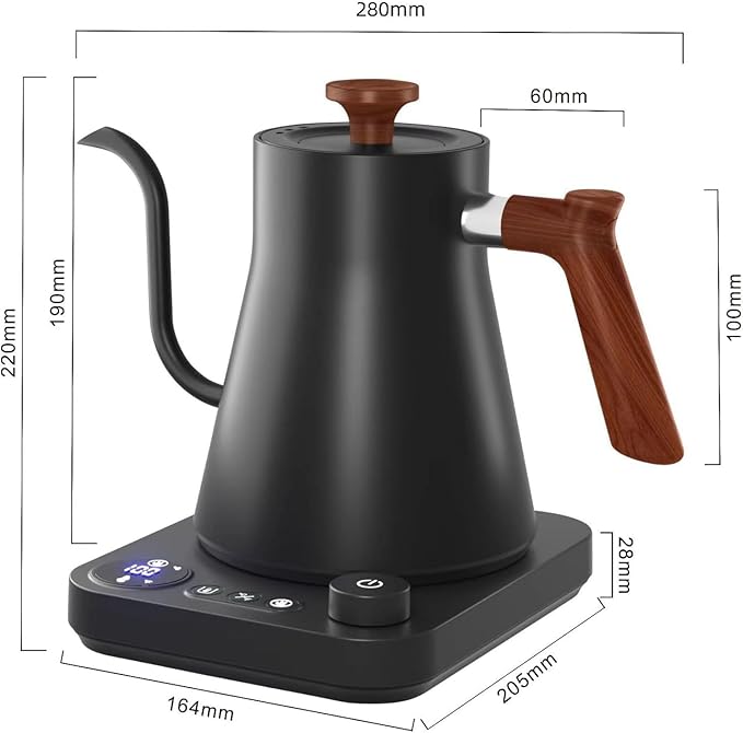 Gooseneck electric kettle,Auto Boil Detection, with Variable Temperature Control, Stainless Steel Inner, Ultra-Quiet 304 Stainless Steel,1200W Quick Heating, for Coffee, Tea & Milk, 0.9L(Black)