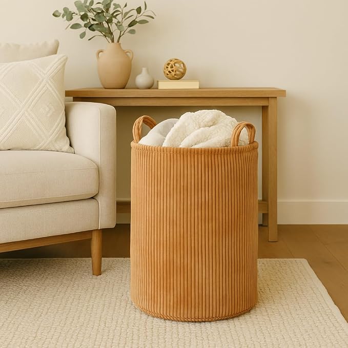 PUTSKA Laundry Basket Hamper – Blanket Basket for organizing, Décor and Toys, Clothes Hamper – Perfect for Baby and Kids Room, Nursery, Bedroom, Bathroom, Living Room – Extra large, Brown