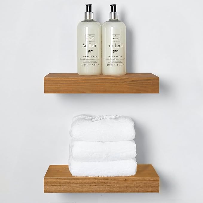 Homeforia 12 inch Golden Oak Floating Shelf, High End Solid Real Wood 12inch Small Floating Shelves for Wall Mounted, Oak Wooden 12in Floating Shelves, Heavy Duty Bracket, 12 X 6.5 X 1.75 in, Set of 3