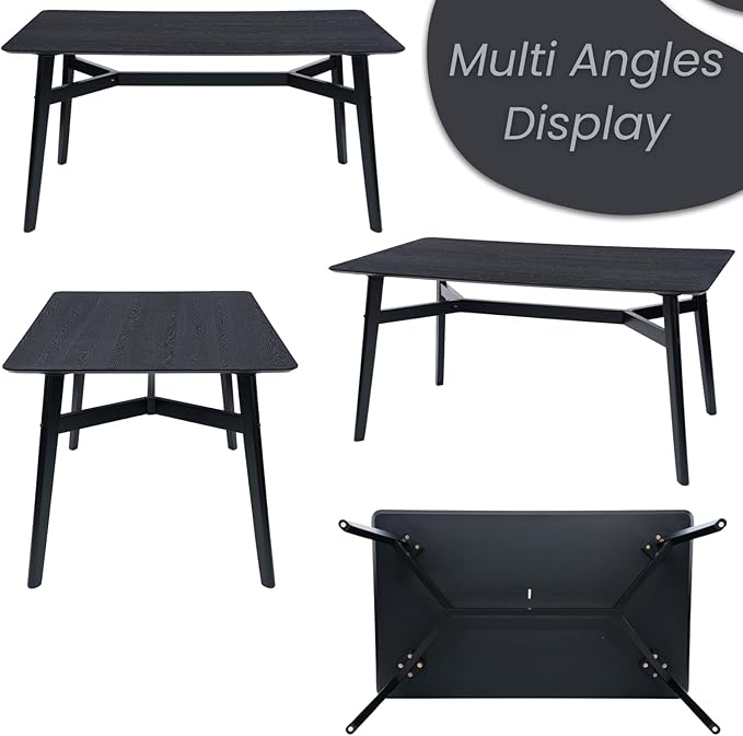 DUOMAY Modern Wooden Dining Table for 4-6 People, 59" Large Rectangular Dinner Table with Wood Legs for Home Dining Room Restaurant Farmhouse Kitchen, Black