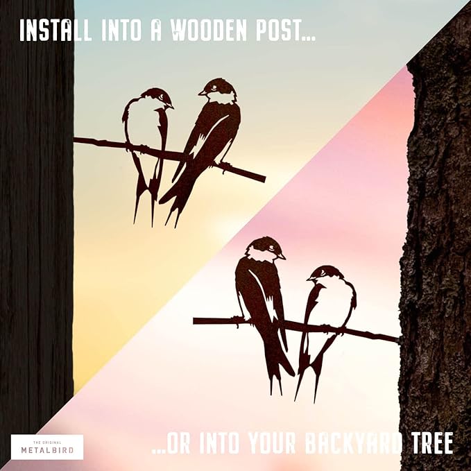 METALBIRD - Pair of Swallows - Outdoor Tree Ornaments in Corten Steel - Metal Art Proudly Made in The USA