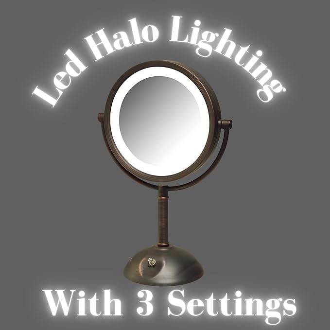 JERDON 8.5" Vanity Mirror with LED Lighting - 1X and 8X Magnification - Bronze Makeup Mirror - Model HL8808BZL