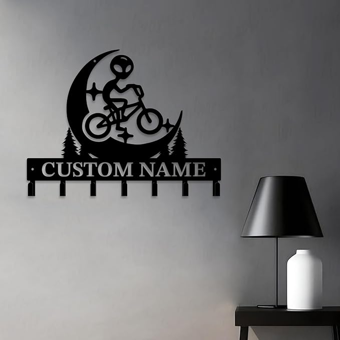 Personalized Custom Alien ET Metal Wall Keys Hooks,Clothes Hooks Alien ET Art coat racks,door holder,Black Alien ET decorations for home,Entrance doors,Hallway, Bedroom,Keys,Hats (Style E)