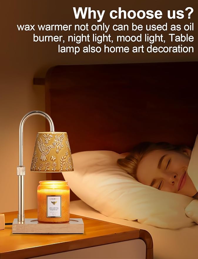 Ceramic Candle Warmer Lamp Dimmable Electric Lamp Candle Warmer for Jar Scented Candles Adjustable Height Mothers Day Birthday Gifts for Women Mom Grandma Offices Home Decor Light(Hummingbird)
