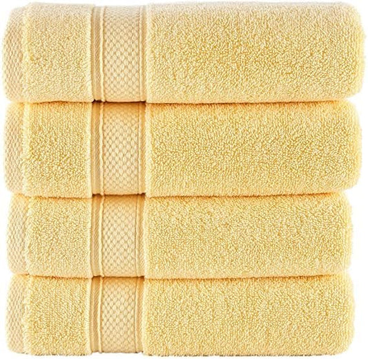 NOVA Luxury Linen - Hotel Quality Turkish Towel Set for Bathroom (4 Pcs Washcloth Set, Sunlight Yellow)