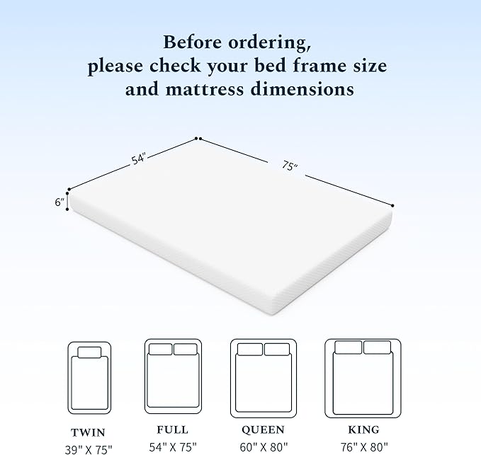 Full Mattress, 6 Inch Memory Foam Mattress in a Box, Fiberglass Free Full Size Mattresses for Pressure & Pain Relief, Soft and Comfortable