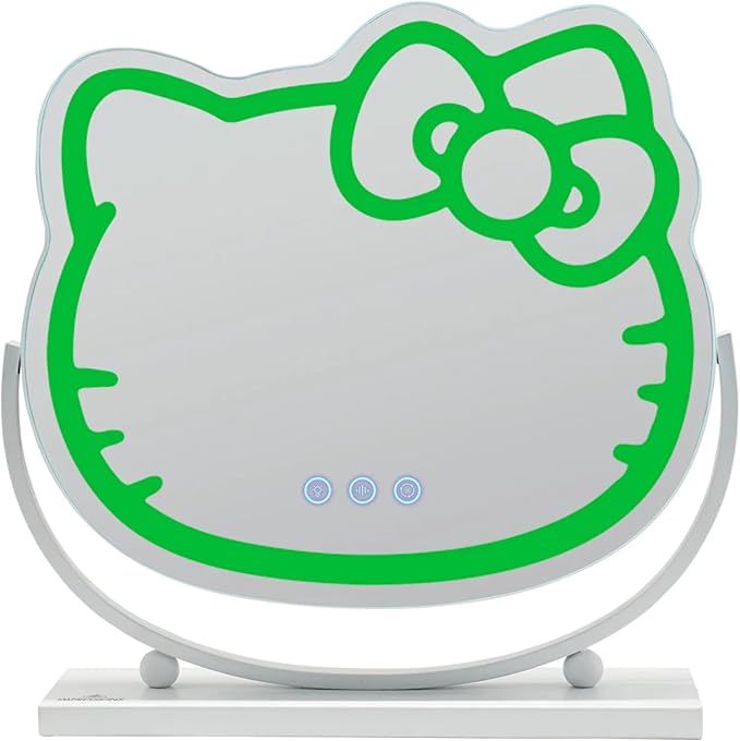Impressions Vanity Hello Kitty Kawaii Desk Mirror with Lights and Adjustable Tilt, Multi Color Changing LED Strip Lighted Makeup Mirror with Touch Sensor Dimmer Switch for Desk