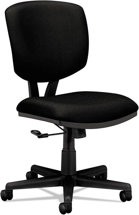 HON Volt Armless Office Chairs with Wheels, Ergonomic Adjustable Center-Tilt Recline, Fabric Back and Seat, Swivel Desk Chair, Black