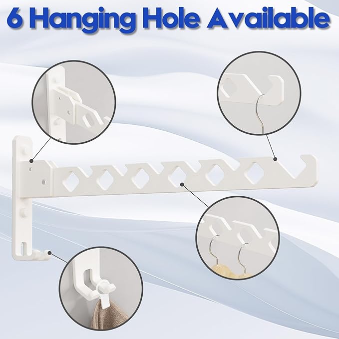Wall Mounted Clothes Drying Rack, Wall Clothes Hanger Foldable, Laundry Hanger Hook for Bathroom, Wall Clothes Rack Indoor, Perfect for Small Spaces, White