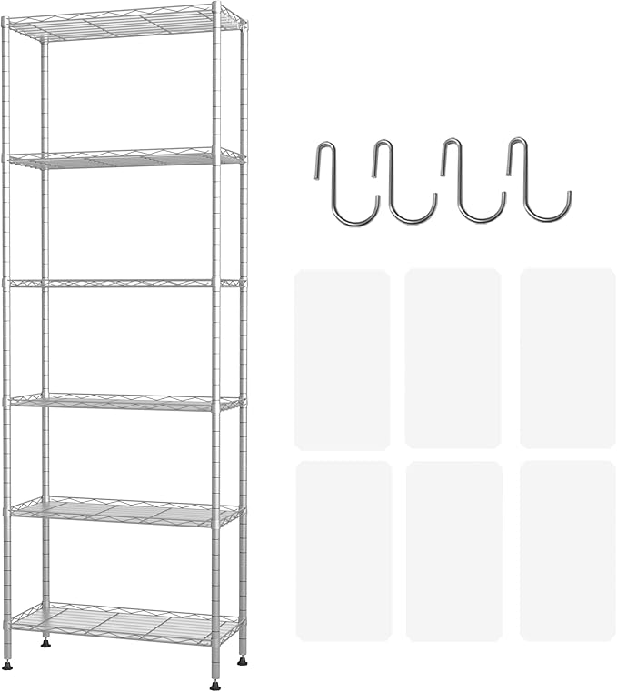 HOMEFORT 6-Shelving Unit, Adjustable Wire Shelving, Metal Wire Shelf Rack Organizer for Kitchen, Pantry, Closet, Bathroom, Laundry, Sliver,21" W x 11" D x 69" H