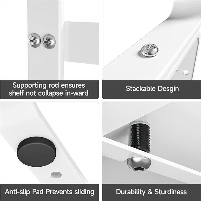 16.5-27’’L Expandable Cabinet Countertop Shelf Organizer, Stackable Metal Shelves, Kitchen Organizers and Storage, White Storage Spice Rack for Pantry and Cupboard