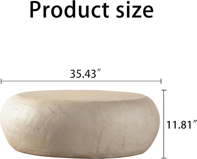 35.43" MgO Round Centre Coffee Table Vintage Faux Stone Sofa Pre-Modern Coffee Tables for Living Room Office Apartment,Beige