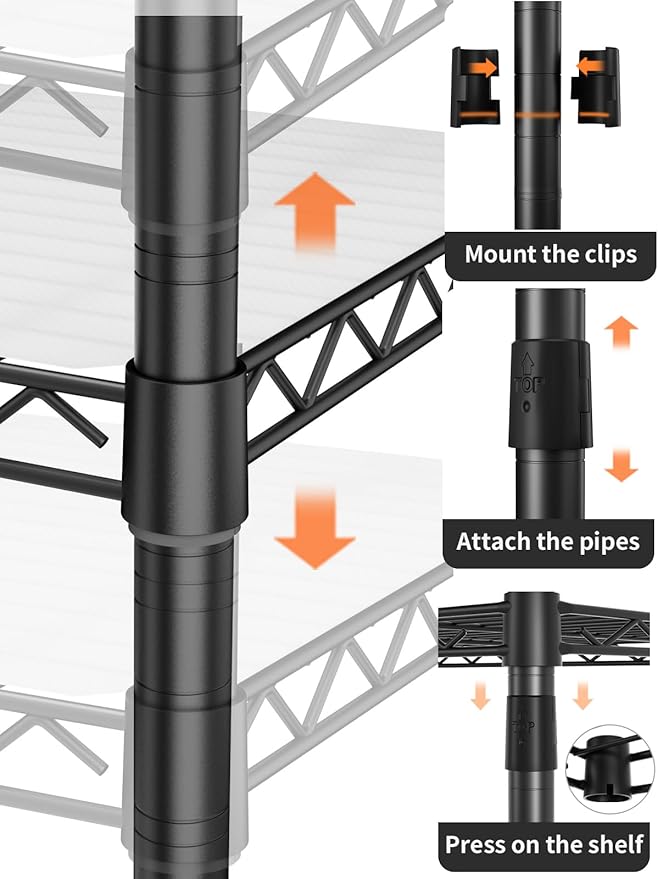 8 Tier Adjustable Storage Shelves Heavy Duty Metal Shelf Wire Shelving Unit Organizer Rack for Home Kitchen Office Pantry Room Bathroom Shelving Organizers and Storage Laundry